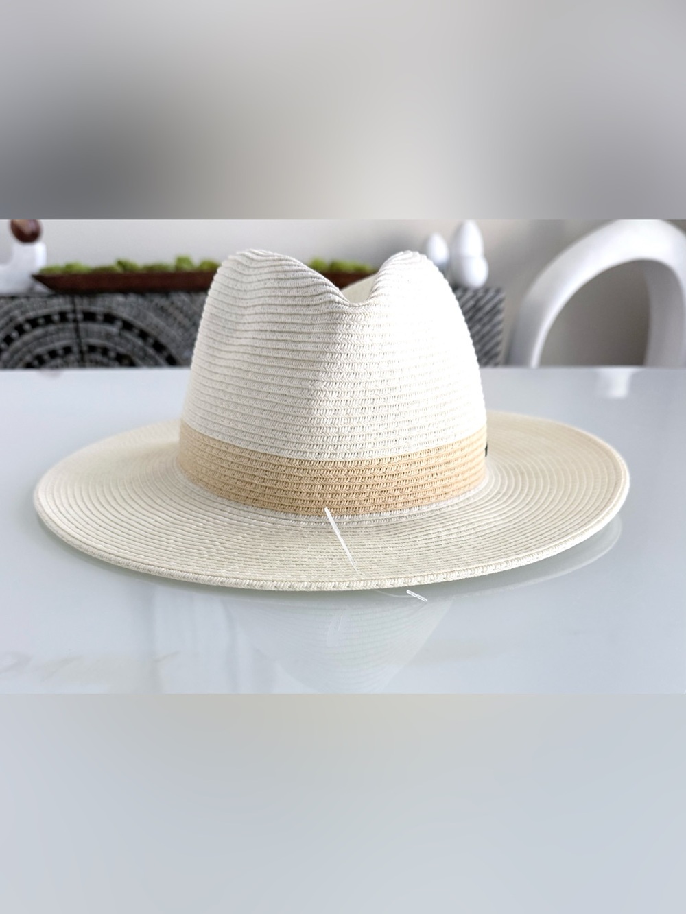 Rag & Bone City Straw Fedora Hat Cream Logo Band Size S New - Picture 4 of 9